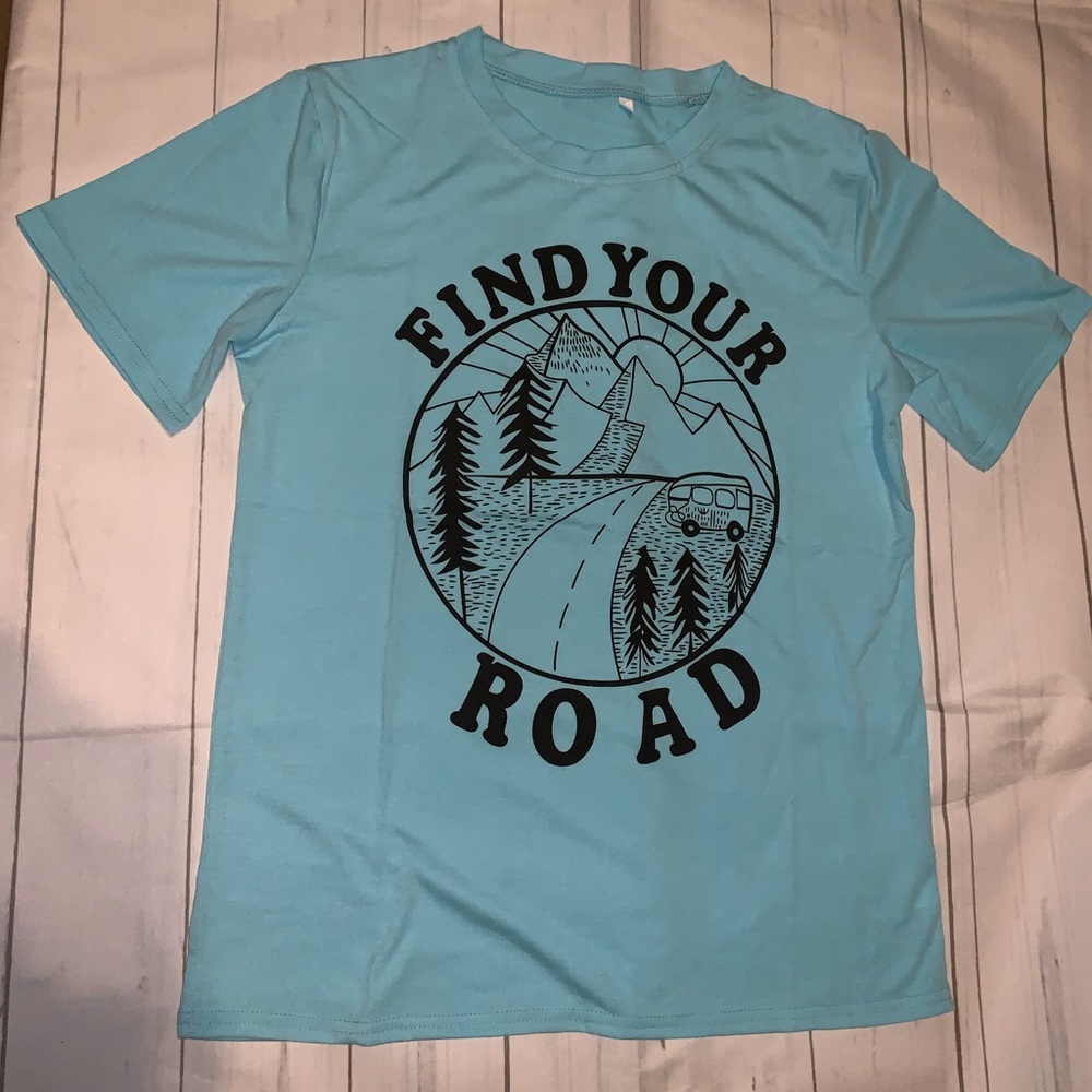 Blue “find your road” t-shirt